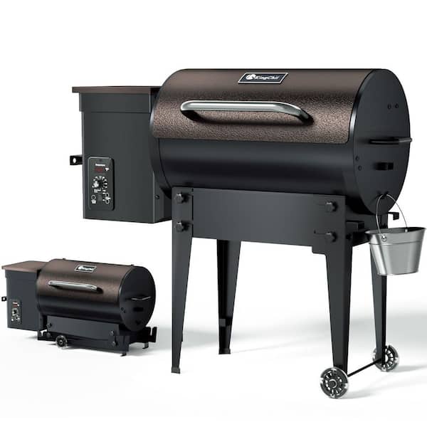 456 sq. in. Wood Pellet Grill and Smoker BBQ with PID Auto Temperature Control, Folding Legs for Patio or RV in Bronze