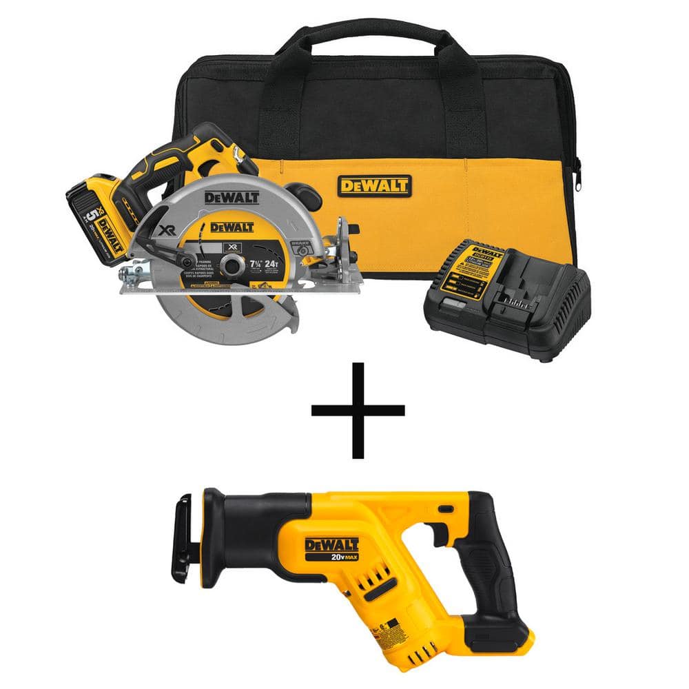 DEWALT 20V MAX Lithium-Ion 7-1/4 in. Cordless Circular Saw Kit and 20V Compact  Reciprocating Saw DCS570P1W387 The Home Depot