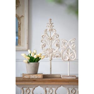 Weathered White Kawan Fleur Decor Accent with Base