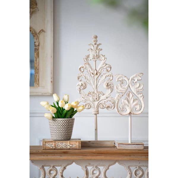 A & B Home Weathered White Kawan Fleur Decor Accent with Base