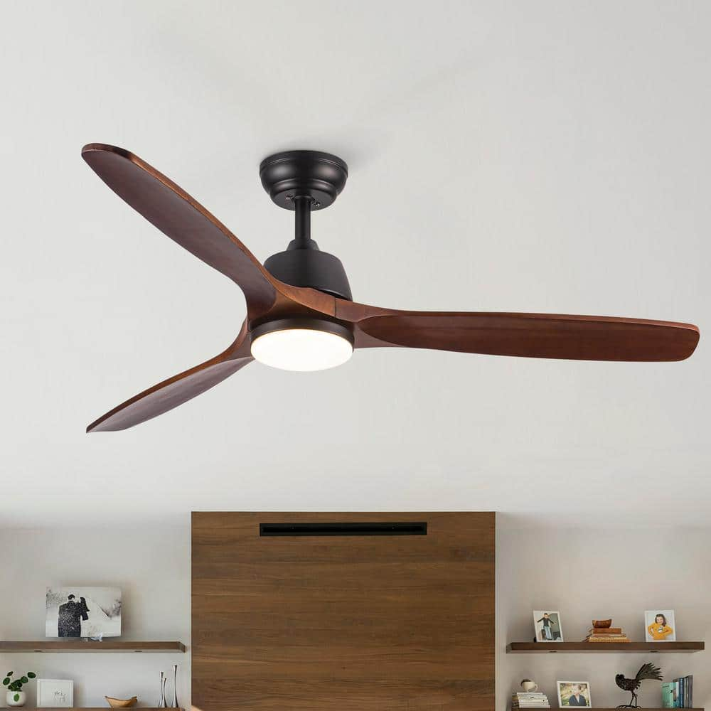 YUHAO Farmhouse 52 in. Indoor Dark Brown Black Ceiling Fan with 3 Color ...