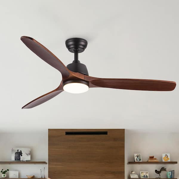 YUHAO Farmhouse 52 in. Indoor Dark Brown Black Ceiling Fan with 3 Color Temperatures, Integrated LED with Remote Included