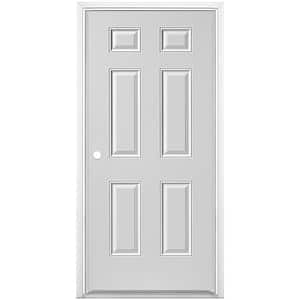36 in. x 80 in. Utility 6-Panel Right-Hand Inswing Primed Steel Prehung Front Exterior Door with Brickmold