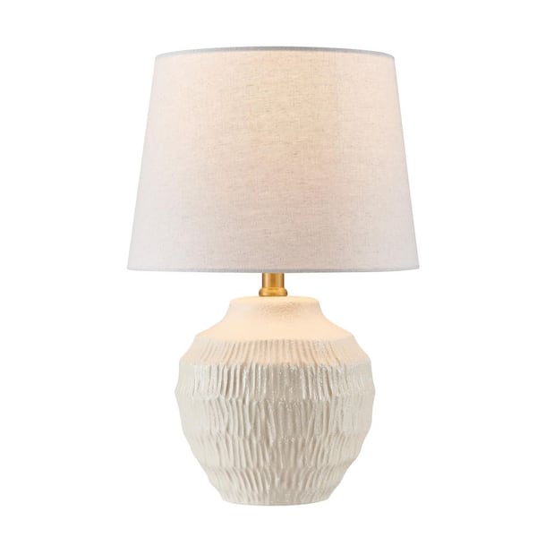 16.7 in. Cream Textured Ceramic Table Lamp with Beige Linen Shade for Living Room and Bedside