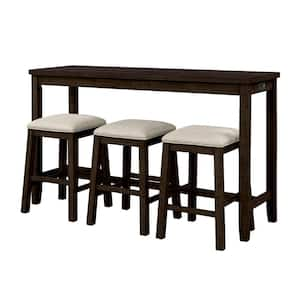 4-Piece Brown Solid Wood Outdoor Bistro Set Counter Height Table with Stools Bar Set with Socket and Beige Cushions