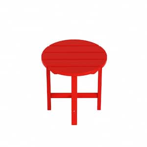 Mason 18 in. Red Poly Plastic Fade Resistant Outdoor Patio Round Adirondack Side Table