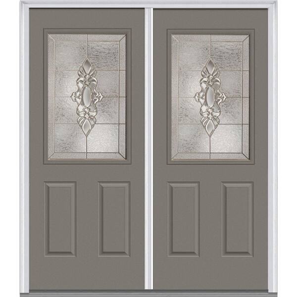 Milliken Millwork 74 in. x 81.75 in. Heirloom Master Decorative Glass 1/2 Lite Painted Majestic Steel Exterior Double Door