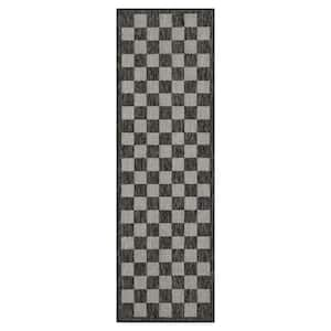 Daisy Black and Ivory 2 ft. x 8 ft. Indoor/Outdoor Area Rug