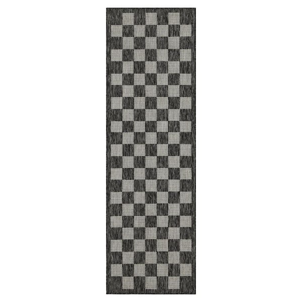 PLAYA RUG Daisy Black and Ivory 2 ft. x 8 ft. Indoor/Outdoor Area Rug
