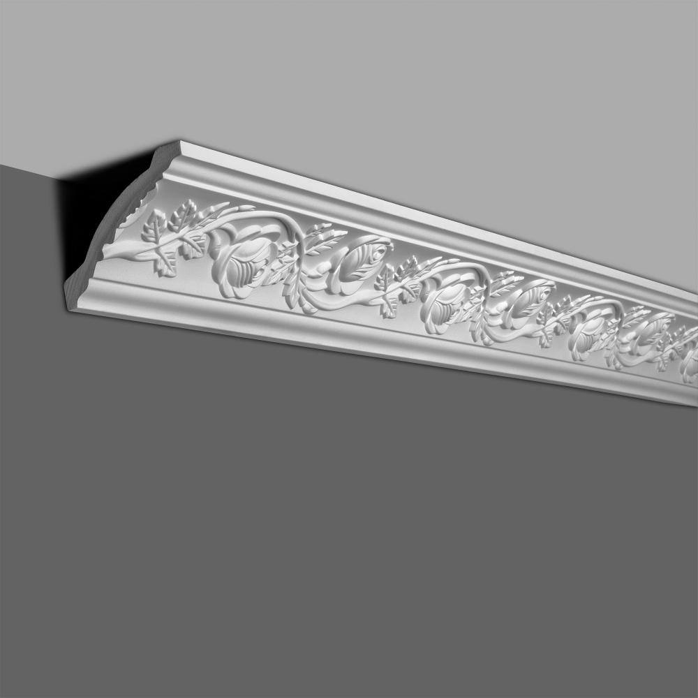 Primed Rose Polyurethane Crown Moulding Sample, 6" Long
