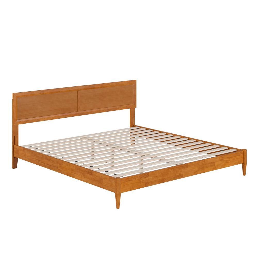 Sophia Light Toffee King Solid Wood Platform Bed with Headboard