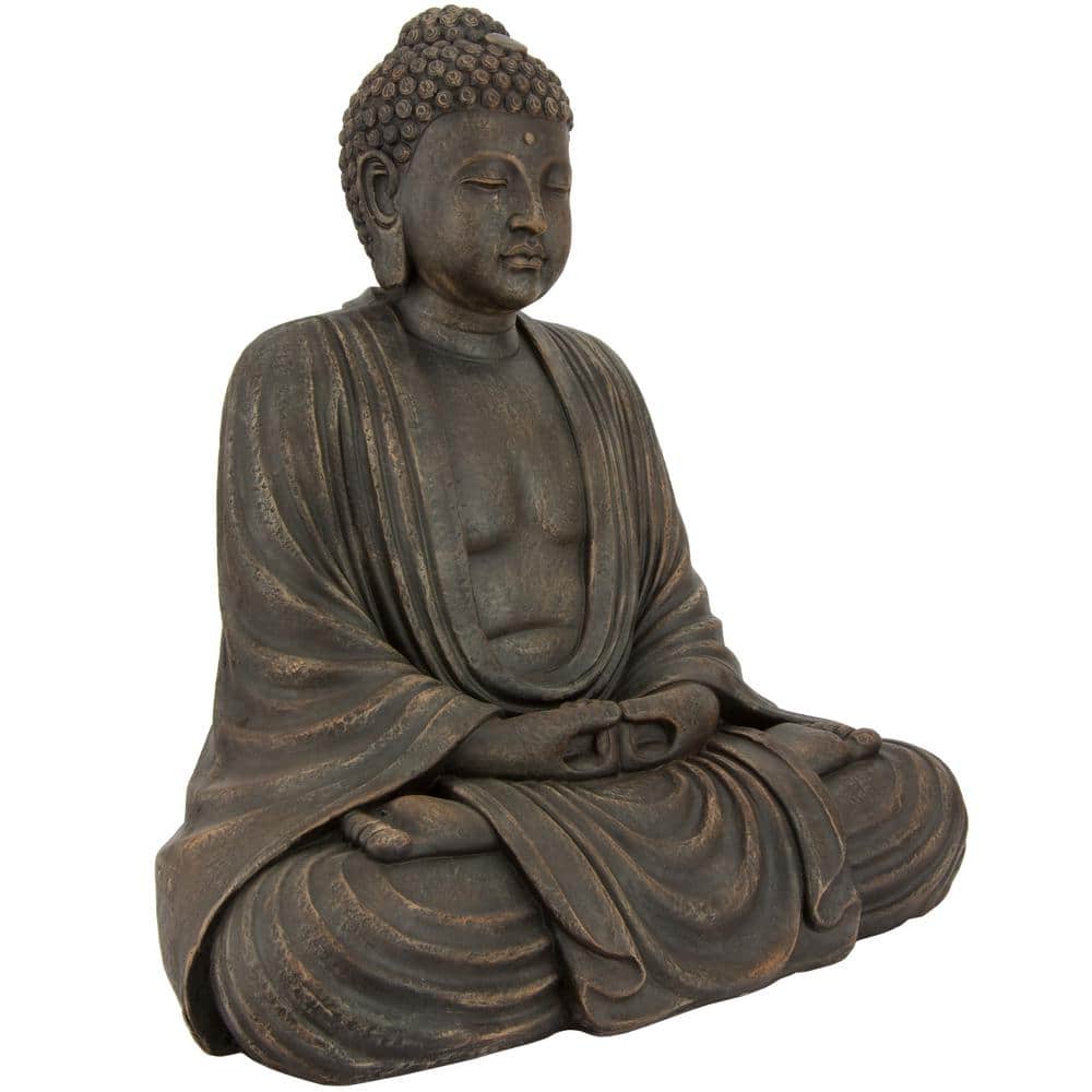 33" Tall Dark Brown Resin Japanese Sitting Buddha Statue