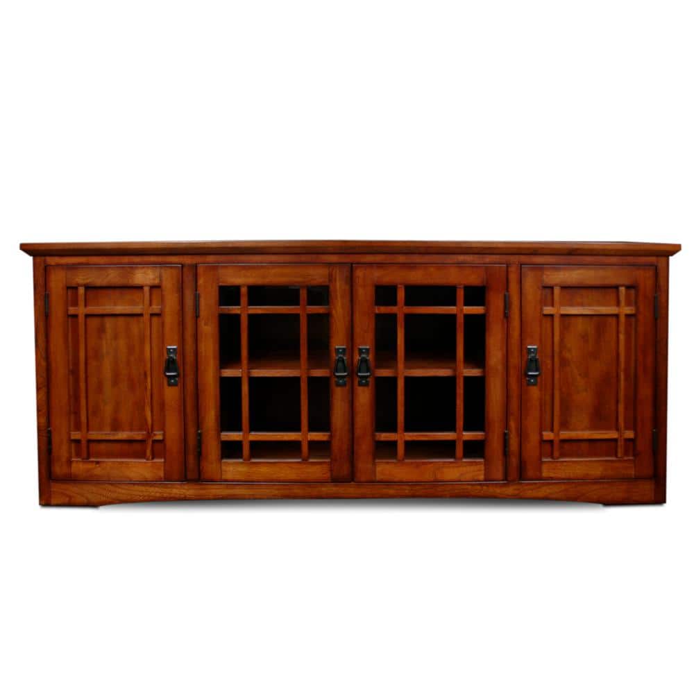 Mission Oak 60-Inch TV Stand with Glass Doors