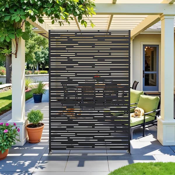 72 in. x 47 in. Outdoor Metal Privacy Screen Garden Fence in Shine Pattern in Black, Wall Decal