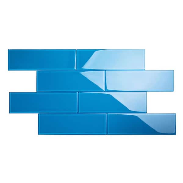 Giorbello Mediterranean Blue 4 in. x 12 in. x 8mm Glass Subway Tile (5 sq. ft./Case)