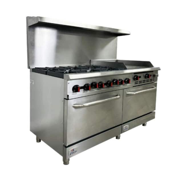 60 in. 6 Burner Commercial Double Oven Gas Range and Griddle in. Stainless Steel