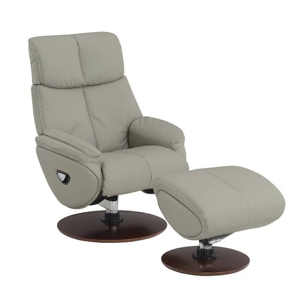 Acme Furniture Kandoro Gray Top Grain Leather Leather and Brown Base Finish Accent Chair w/ Swivel and Ottoman