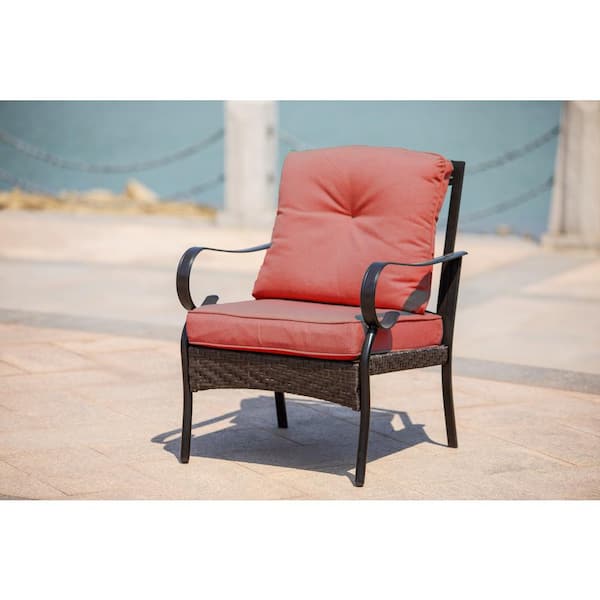 moda furnishings W25 In. Metal Wicker Outdoor Lounge Chair with Red Cushions