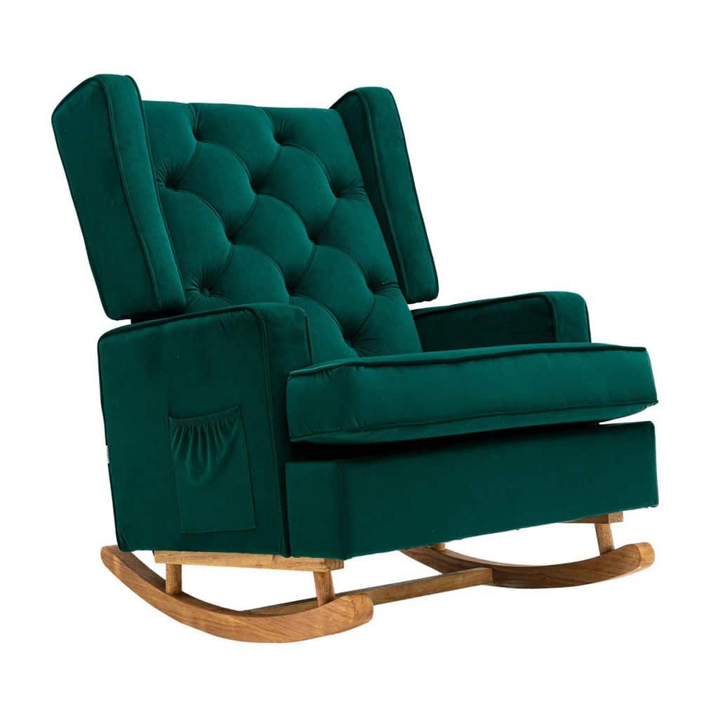 Emerald Upholstered Mid Century Modern Rocker Oversized Wingback Rocking Ar