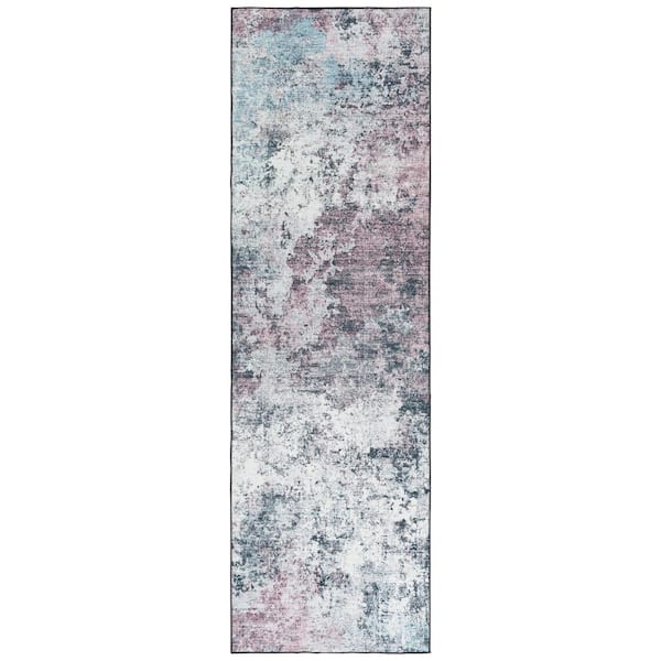 Malibu Plum/Black 3 ft. x 8 ft. Machine Washable Patchy Distressed Runner Rug