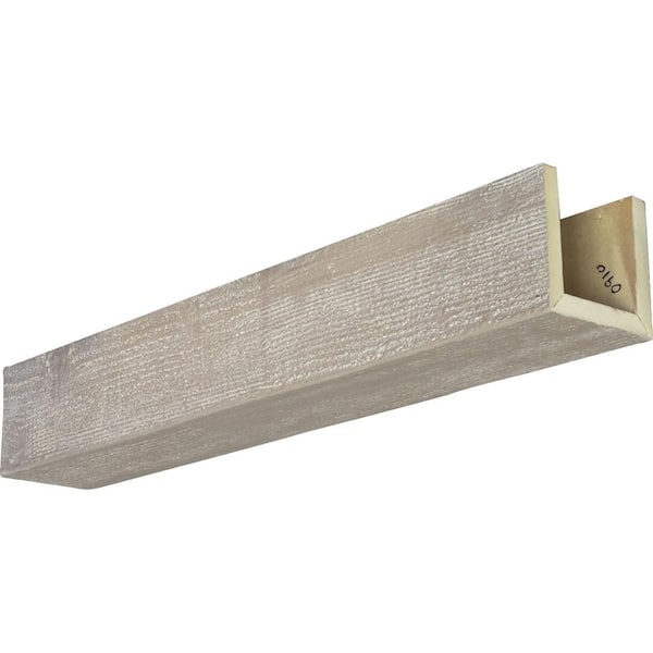 Ekena Millwork 8 in. x 10 in. x 8 ft. 3-Sided (U-Beam) Rough Sawn White Washed Faux Wood Ceiling Beam