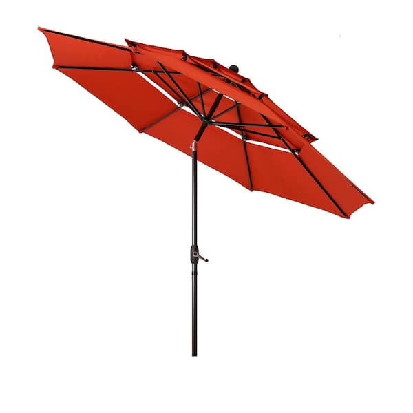 Clihome 10 ft. Alu Triple Top AutoMarket Patio Umbrella-Tilt in Orange