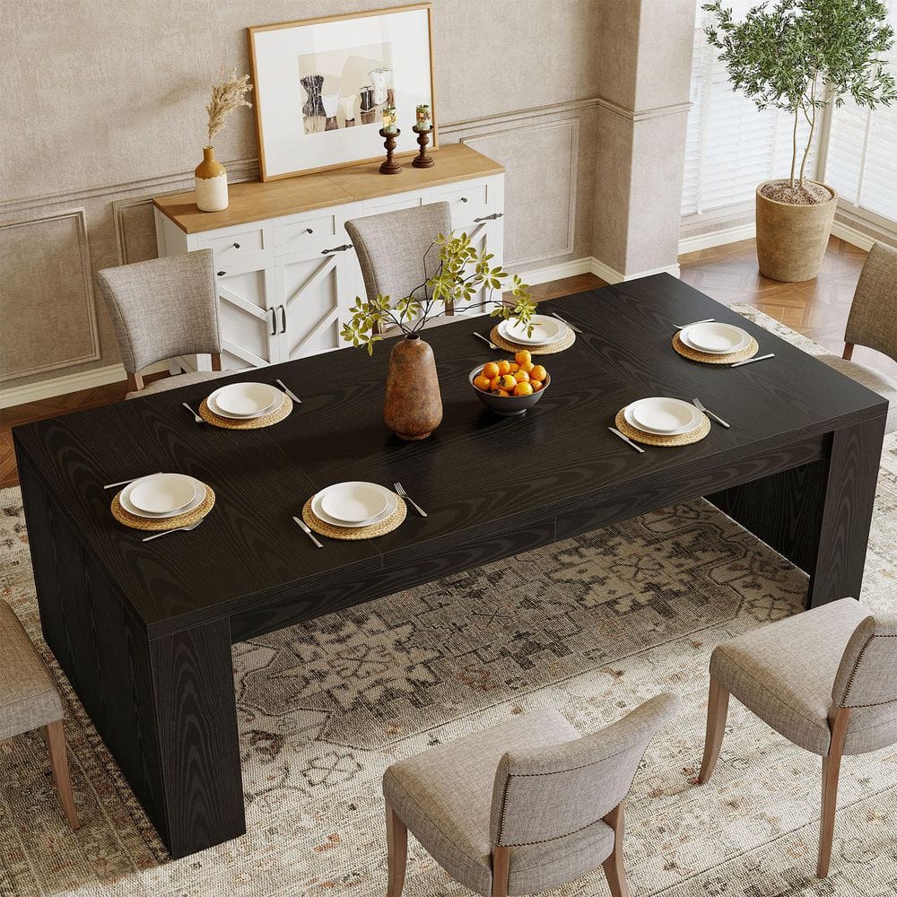 Roesler Black Wood Finish 70.9 In. Long Wooden Sled Dining Table Kitchen Table Seats 6-8 price history on PriceWatchPro