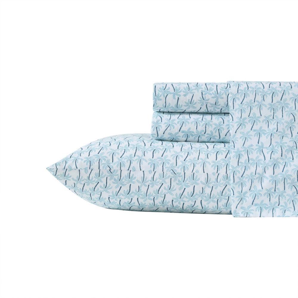 Tommy Bahama Palmtastic 4 Piece Blue Cotton Queen Sheet Set