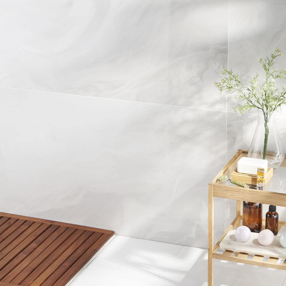 Augusta 24" x 48" Polished White Porcelain Marble Look Tile