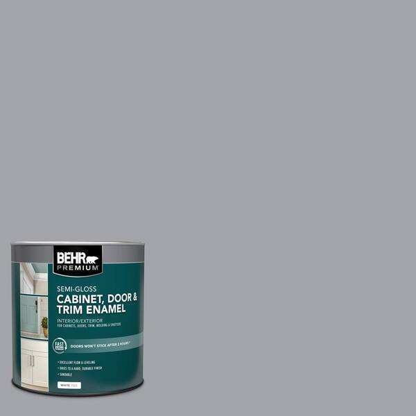 BEHR PREMIUM 1 qt. #N530-4 Power Gray Semi-Gloss Enamel Interior/Exterior Cabinet, Door & Trim Paint