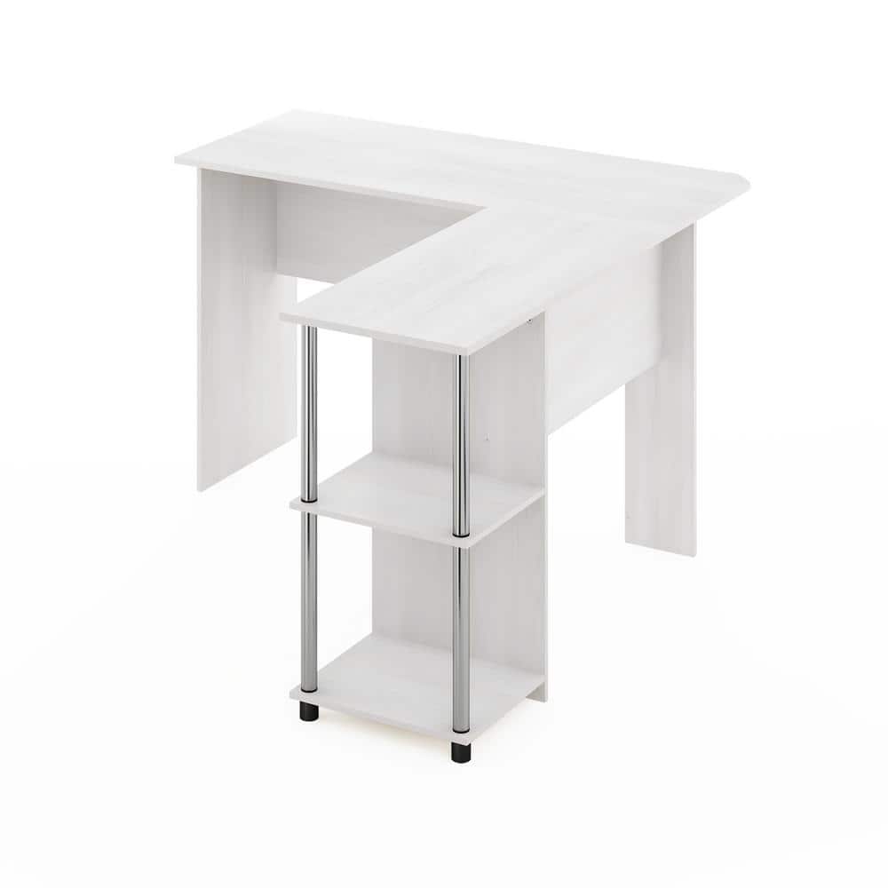 White Oak L-Shape Corner Desk with Shelves