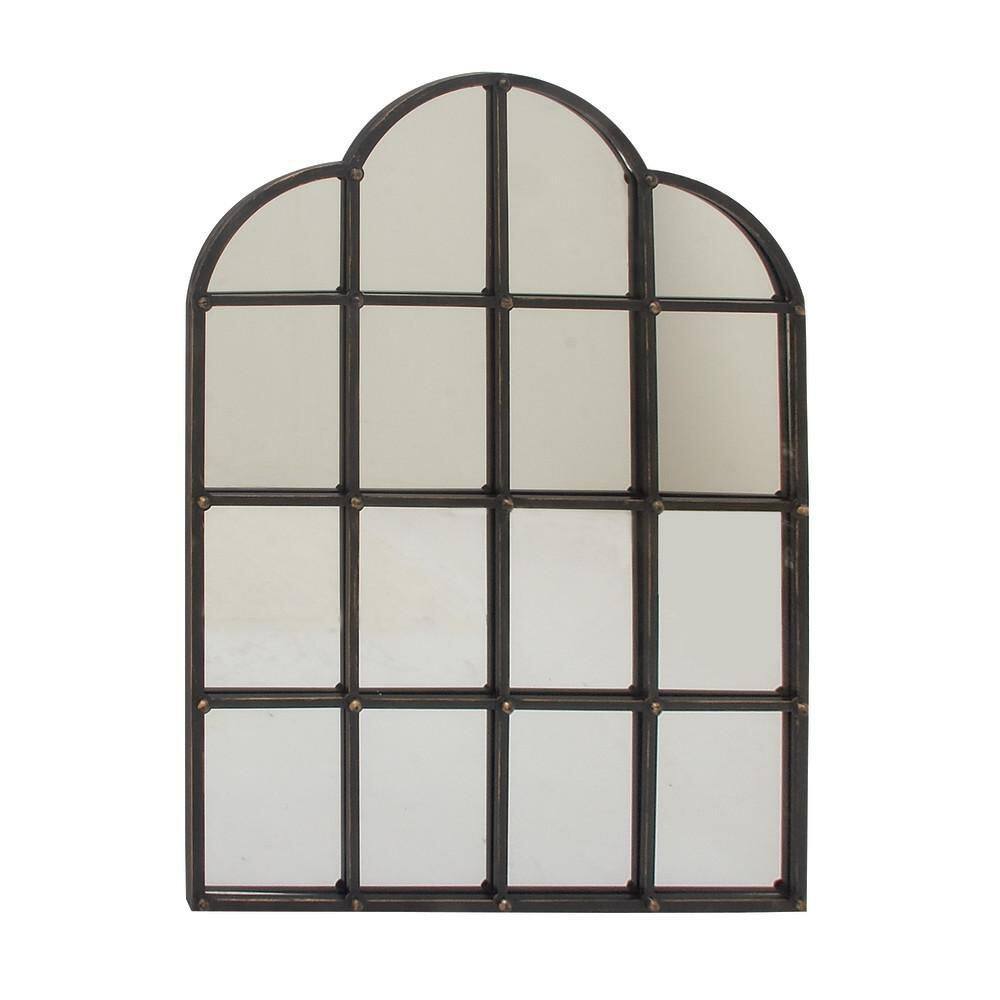 Arched Black Metal Window Pane Wall Mirror