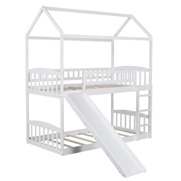 HomeRoots Amelia White Wood Frame Twin Platform Bed with Slide