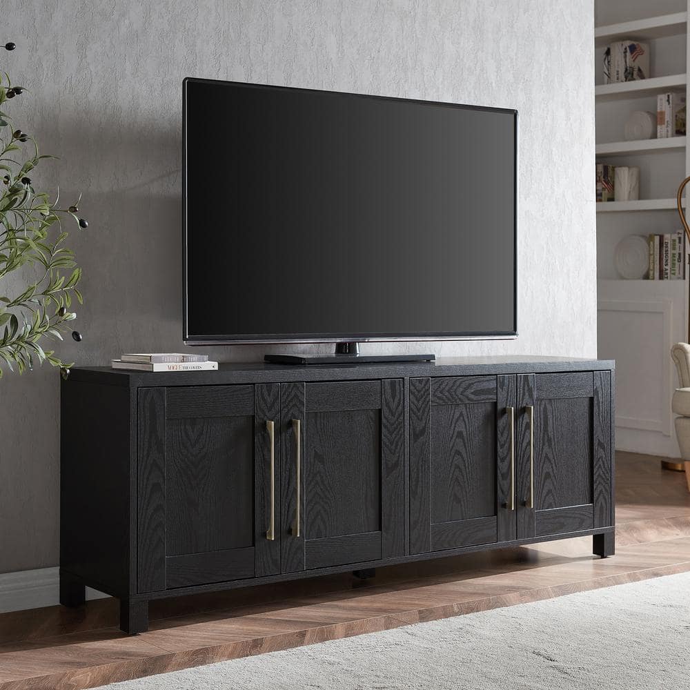 Transitional Black Grain 68'' TV Stand with Brass Hardware