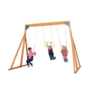 Trailside Complete Wood Swing Set with Multi-Color Playset Accessories