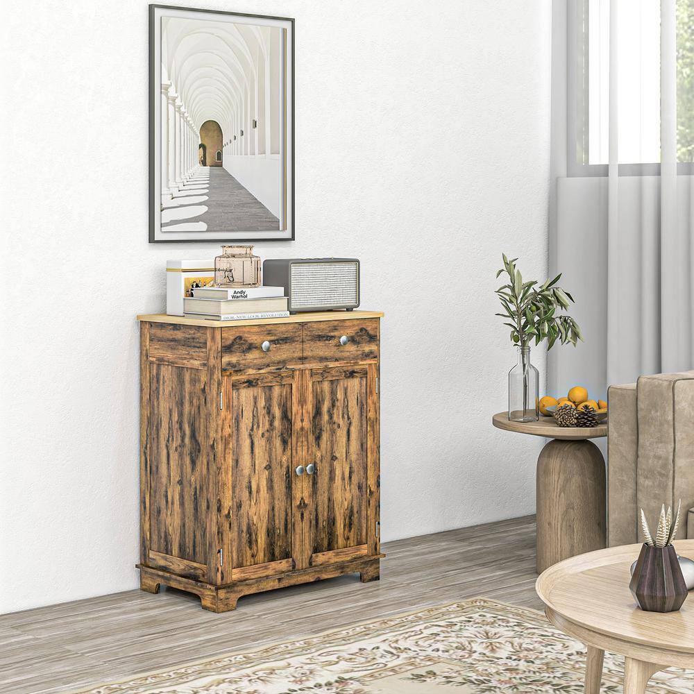 Rustic Brown Medium Wood Buffet Sideboard with Black Finish