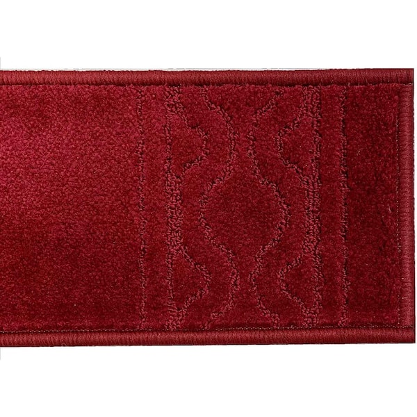 Maximus Trellis Border Red ​ 7.5 in. x 26 in. Indoor Carpet Stair Tread Cover Slip Resistant Backing (Set of 3)