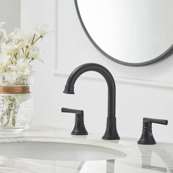 Unbranded 8 in.Widespread 3 Hole 2 Handle High Arc Bathroom Sink Basin Faucet 1.2 GPM with Electroplating Coating in Matte Black