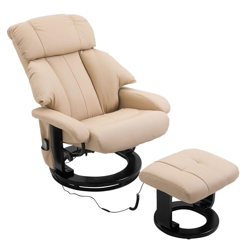 HOMCOM Beige Massage Recliner Chair with Cushioned Ottoman 10