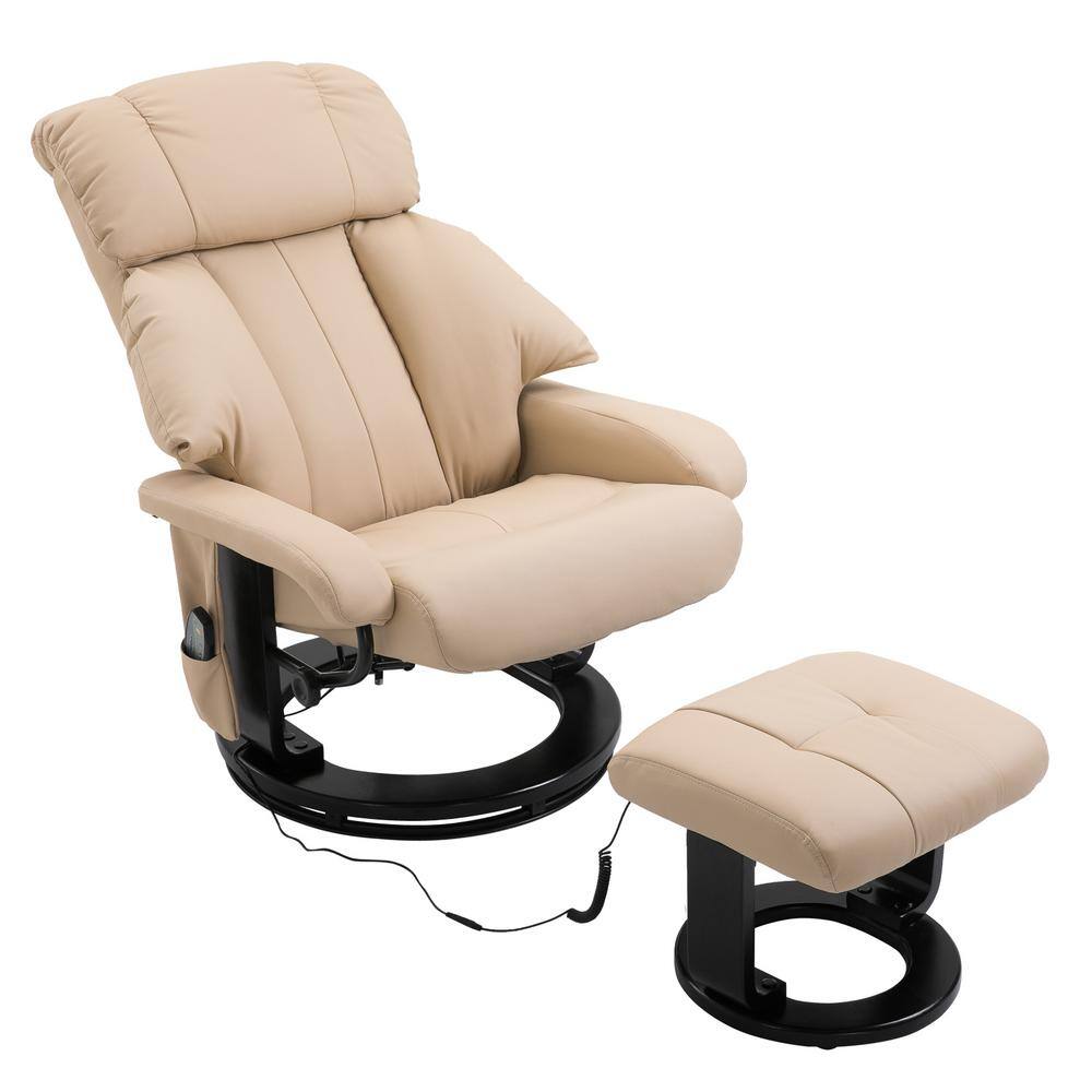 Cream White PU Leather 10Point Reclining Massage Chair with