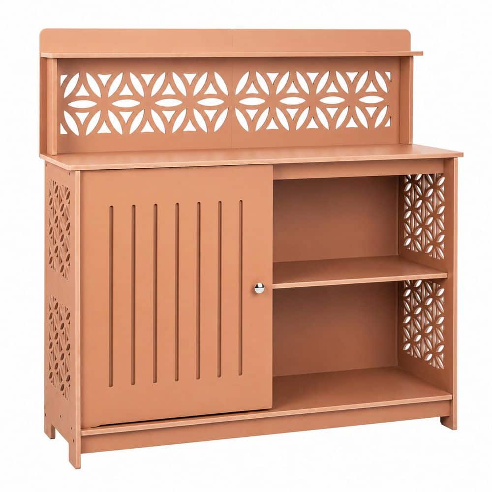 44 in. W x 15 in. D x 43 in. H PVC Outdoor Storage Cabinet with Door and Open Shelves for Outdoor and Indoor in Teak