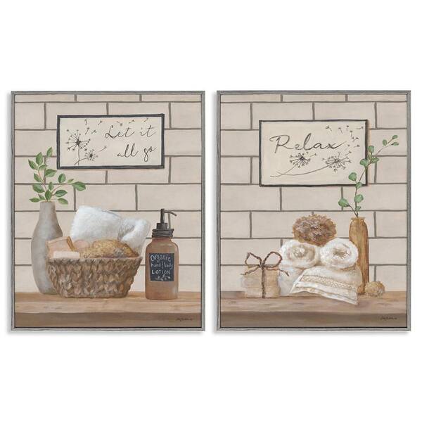 Go Relax Traditional Bathroom by Pam Britton 2 Piece Gray Framed Typography Giclee Art Print 30 in. x 24 in.