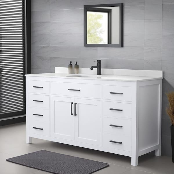 Wyndham Collection Beckett 66 in. W x 22 in. D Single Bath Vanity in White with Cultured Marble Vanity Top in White with White Basin