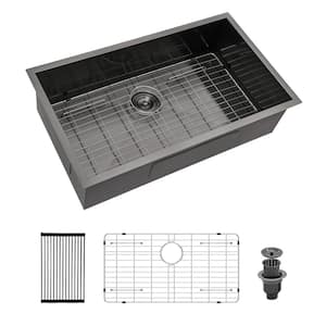 Gunmetal Black 18-Gauge Stainless Steel 32 in. Single Bowl Undermount Kitchen Sink with Bottom Grid and Drain Assembly