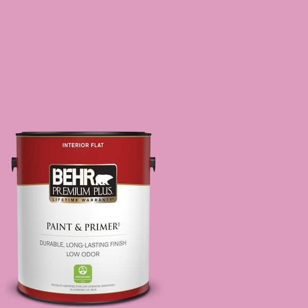 BEHR PREMIUM PLUS 1 gal. #690B-4 Pink Begonia Flat Low Odor Interior Paint & Primer