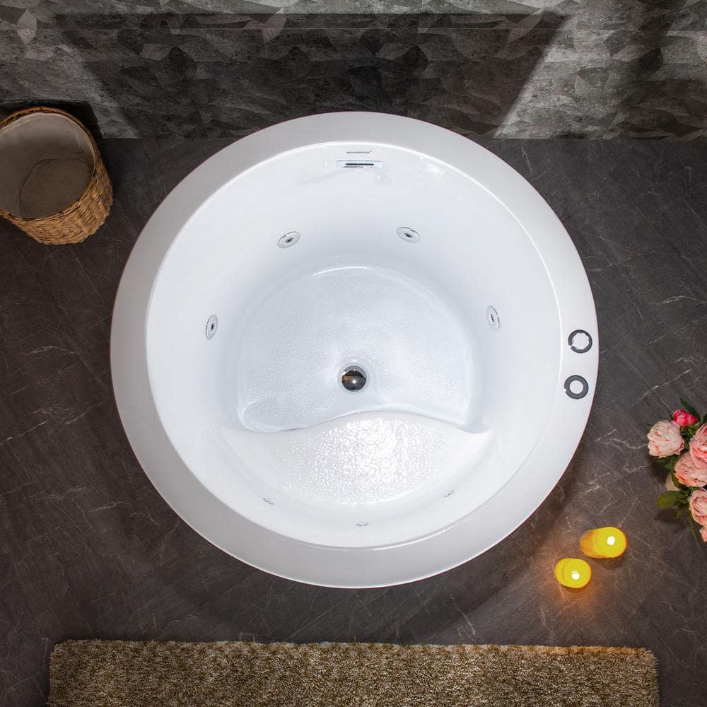 41'' White Freestanding Acrylic Whirlpool Round Bathtub
