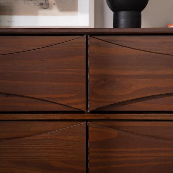Walker Edison Furniture Company Mid-Century Modern Walnut 6-Drawer 58.5 in.  Dresser with Curved Detailing HD10002 - The Home Depot