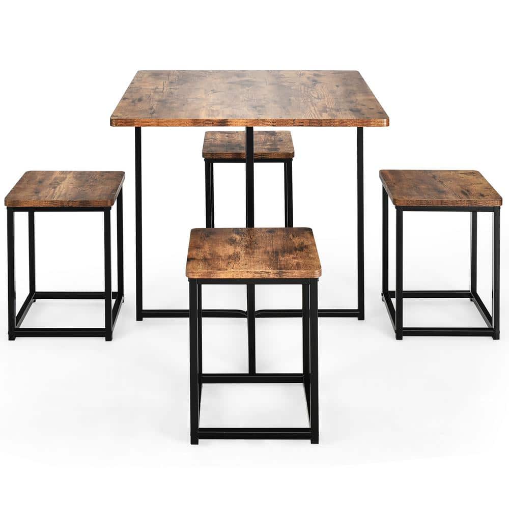 Costway 5-Piece Walnut Wood Top Dining Set Compact Dining