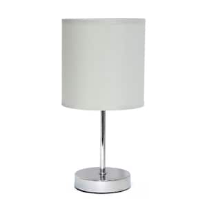 11 in. 1-Light Slate Gray Chrome Mini Basic Table Lamp with Fabric Shade