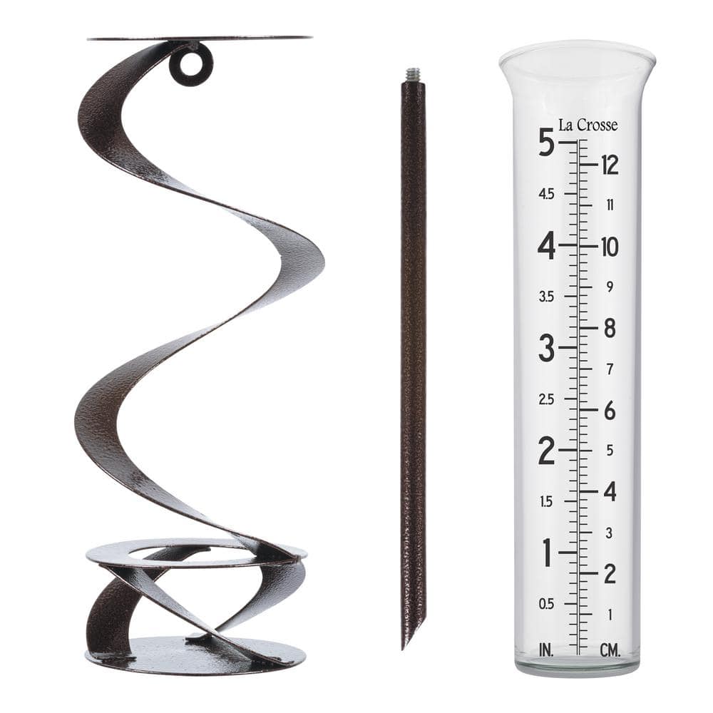 Helix Spiral Bronze Metal Garden Rain Gauge with Recycled Glass Tube